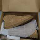 Genuine Suede Ankle Snow Boots for Women Men-Water Resistant Warm Flat Padded Winter Fuzzy Mini Boots with Cozy Faux Fur Lining, 40, Chestnut