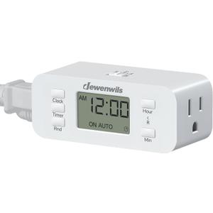 DEWENWILS 24 Hour Programmable Digital Timer Outlet, Timers for Electrical Outlets, Indoor Light Timers for Lamp Fan Aquarium, 2 Grounded Outlet, 125V/15A Resistive/1000W Tungsten, 3 Prong, 1 Pack