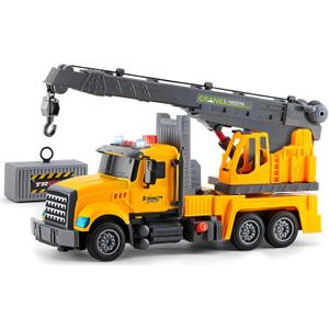 LerBao Large Crane Truck Toys for 3 4 5 6 7 8 Year Old Boys, Truck with Loading Crane,Lights and Sounds Vehicles Toy for Kids Childs Toddlers Christmas Birthday Gift