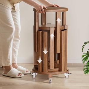 Tinpin Stackable Stools Set of 4, Wood Chair on Wheels Sturdy and Durable, Dining Chairs Stacking Stools No Installation Required for livingroom Kitchen, Top Stackable Round Stool for Saving Space