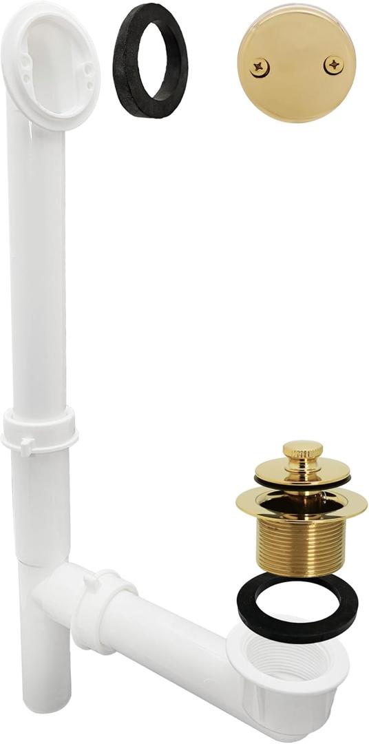 Westbrass 597244-01 White 1-1/2" Tubular Pull & Drain Bath Waste Drain Kit with 2-Hole Overflow Faceplate, Polished Brass