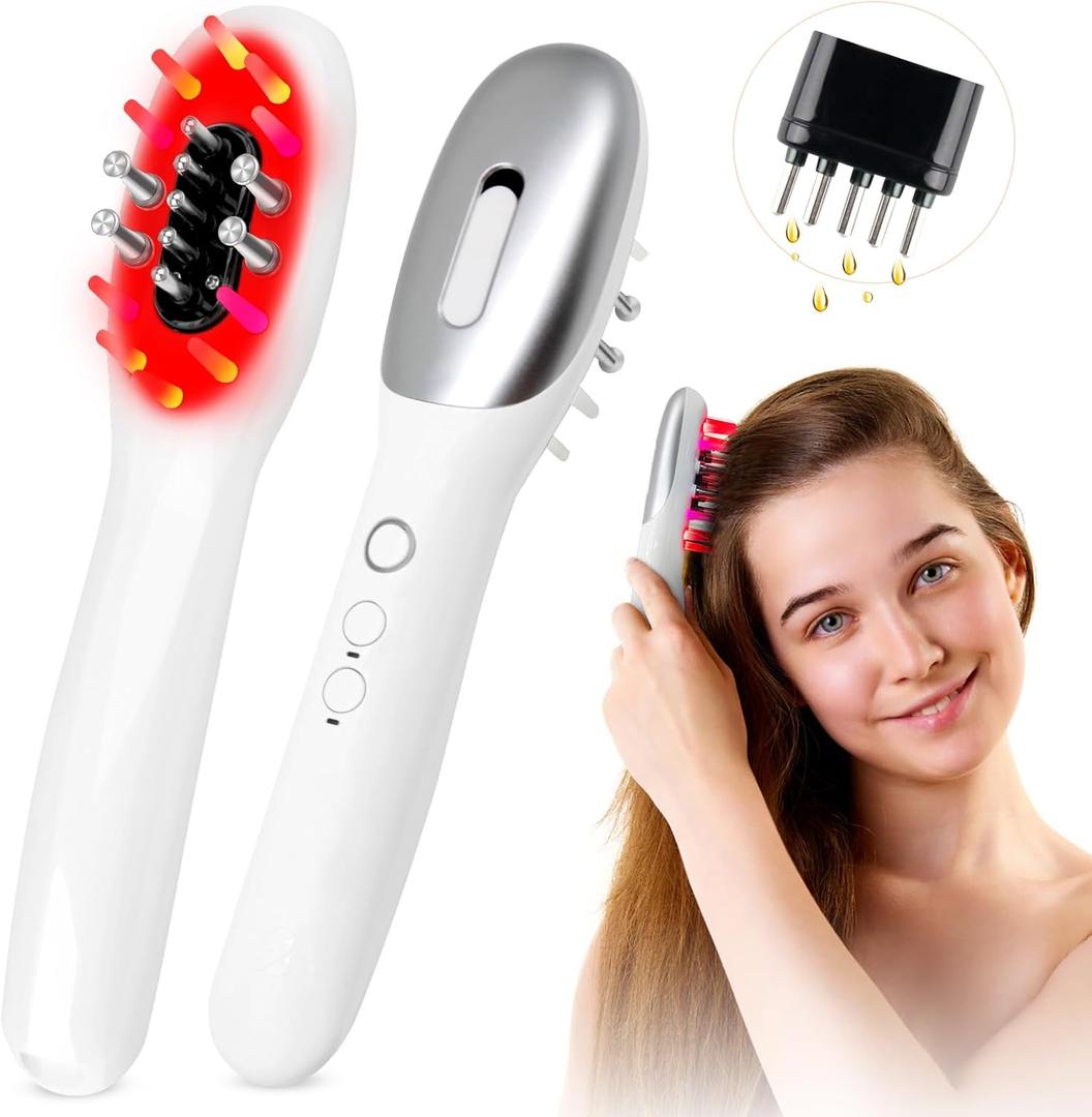 Electric Scalp Massager Comb with Red & Blue Light, High-Frequency Vibration & Gentle Pulse Technology for Scalp Relaxation, Handheld Hair Care Tool, USB Rechargeable