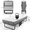 Folding Bed with Memory Foam Mattress, 75" x 31" Cot Size Portable Foldable Bed with Movable Wheels, Space-Saving Sturdy Metal Frame, Twin Rollaway Bed for Adults for Guest Room, Apartment, Camping