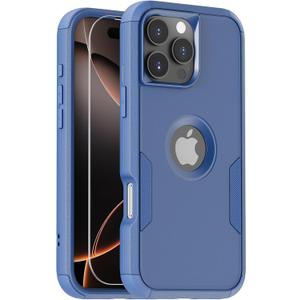 pdxox for iPhone 16 Pro Max Heavy Duty Protection Case, 3-Layers Anti-Slip Full Body Protective Drop Protection Shockproof with 1 Screen Protector for Apple iPhone 16 Pro Max6.9'' Sea blue
