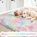Rainbow Fluffy Kids Rugs for Girls Bedroom, Unicorn Room Decor Aesthetic, 6x9 Colorful Pastel Shag Area Rugs for Playroom Nursery Classroom, Cute Fuzzy Kawaii Princess Carpet for Baby Toddler Teen
