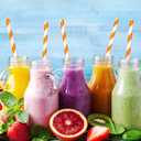 100 Packs Orange Biodegradable Striped Paper Straws, Disposable Drinking Straws for Birthday Carnival Summer Pool Party Wedding Baby Shower Halloween Christmas Party Decoration Supplies