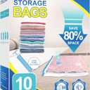 Fygrip Vacuum Storage Bags with Hand Pump, Plastic Packaging Bags, 80% Space Saver Vacuum Seal Bags for Clothing, Travel Lugggage, Blankets, Comforters, 10 Small