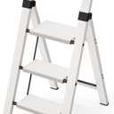 Taranta 3 Step Ladder, Lightweight Aluminum Step Stool with Convenient Handgrip, Folding Ladder with Anti-Slip Pedals, 330lbs Capacity Stepladder for Home, Office, Kitchen - White