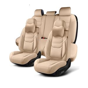 Beige Car Seat Covers Full Set, Breathable Leather Automotive Front and Rear Seat Covers & Headrest, Automotive Seat Cover, Compatible with Most Cars Sedans SUV Pickup Trucks