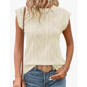 Womens Summer Tops Crew Neck Blouses Dressy Casual Short Sleeve Eyelet Hollow Out Shirts L