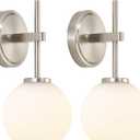 Brushed Nickel Battery Operated Wall Sconce Set of 2, Wireless Rechargeable Sconces Wall Lighting with Remote Control, LED Wall Lights with Opal White Glass Shade, 12 Colors RGB & 3 CCT Bulb