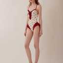 Women's Strawberry Print One Piece Beach Swimsuit with Cross-Back & Lace Trim,Tummy Control V Neck Bathing Suits (XL)