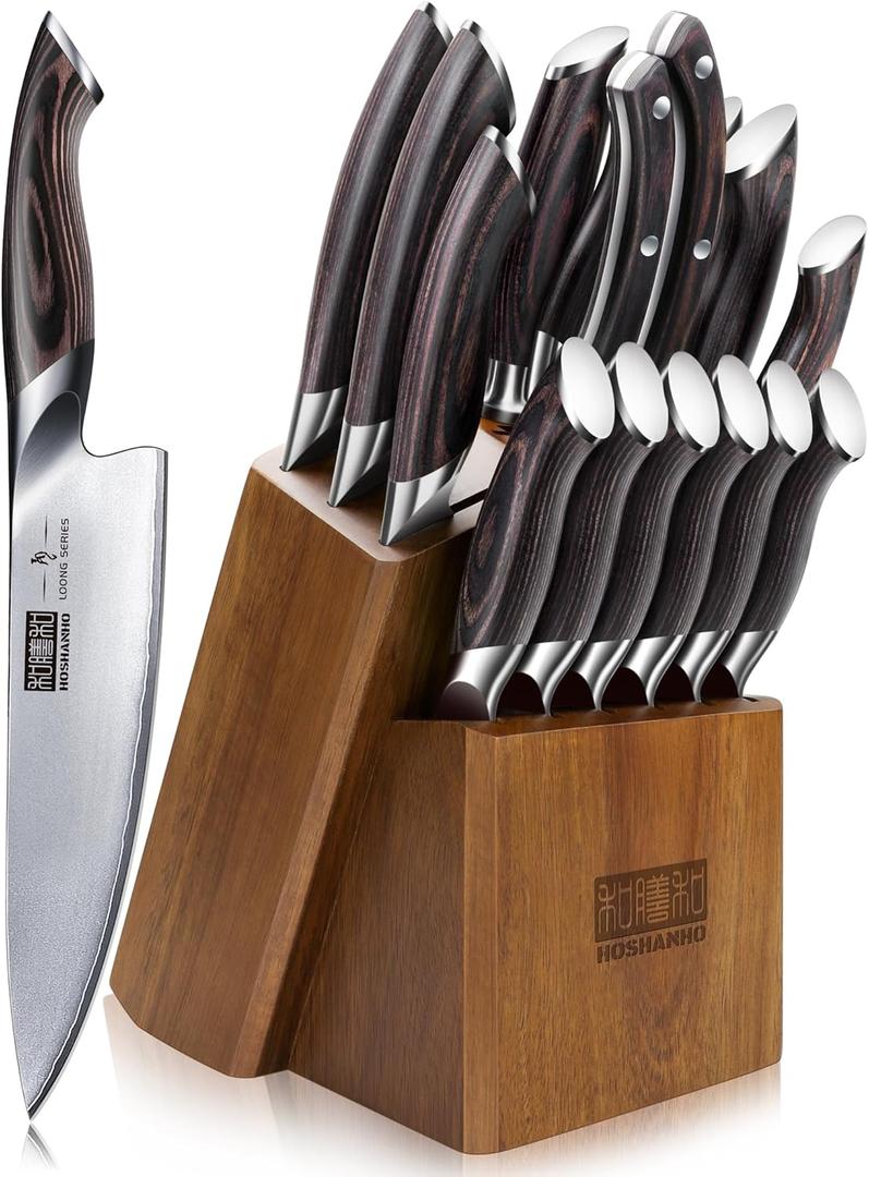 16-Piece Knife Set, Japanese High Carbon Stainless Steel Kitchen Knife Set, Ultra Sharp Chef Knife Block Set with Sharpener