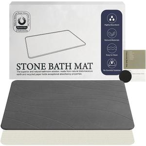 Stone Bath Mat, Quick Drying Bath Mat for Bathroom, Diatomaceous Earth Mat, Quick Dry Shower Mat, Fast Absorbent, Elegant Design, Easy to Clean - Grey 23.615.35