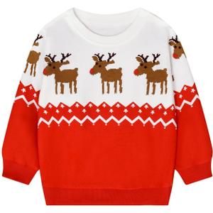 HILEELANG Toddler Boy Sweatshirts Crewneck Long Sleeve Pullover Cotton Graphic Christmas Clothing (5-6 Years, Bs23119#redelk)