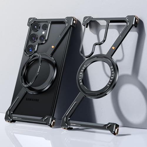 OGRANEE Z Case for Samsung Galaxy S24 Ultra Frameless, with Magsafe Kickstand 360 Rotatable, Bezel Less Metal Slim Hard Ultra Thin Case with Ring Holder Magnetic Stand for Men, Black