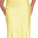 Women's Summer Elegant Sexy Satin Dress High Slit Cocktail Party Wedding Bridesmaid Maxi Dresses (Large, Yellow)