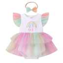 ODASDO Baby Girl Boho Rainbow 1st First Birthday Outfit I'm One Year Old Party Cake Smash Flutter Sleeve Fairy Tulle Tutu Romper Dress with Bowknot Headband Set Summer Photo Shoot Colorful 9-12M