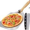 12 inch Aluminum Metal Pizza Peel with Foldable Wood Handle, Easy to Storage And Clean Pizza Spatula Paddle Pizza Oven Accessories for Family Pizza Oven Baking Pizza