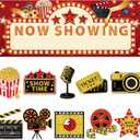 11 Pieces Movie Night Party Decorations Now Showing Banner Photography Background Movie Night Cutouts Double Sided Printing Red Carpet Clapboard Backdrop Cutout Party Cards Photo Booth Props Supplies