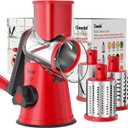 Geedel Rotary Cheese Grater, Kitchen Mandoline Vegetable Slicer with 3 Interchangeable Blades, Easy to Clean Grater for Fruit, Vegetables, Nuts (Red)