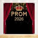 Mocsicka Prom 2026 Graduation Backdrop - Black Gold Graduate Backdrop for Prom Night, Class of 2026 Graduates Party Decorations Photo Background - Includes 1 Backdrop (6x6ft)