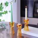 VOHO Vintage Ribbed Taper Candle Holders Set of 3, Boho Amber Candle Sticks Holder Decor Fall Centerpieces for Tables Thanksgiving, Minimalist Tapered Candlestick Holders for Tea Light & Taper Candles