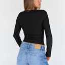 Trendy Queen Womens Long Sleeve Shirts Crop Square Neck Ribbed Tops Basic Slim Fit Y2K Fall Winter Clothes Outfits 2026 (Black, XL)