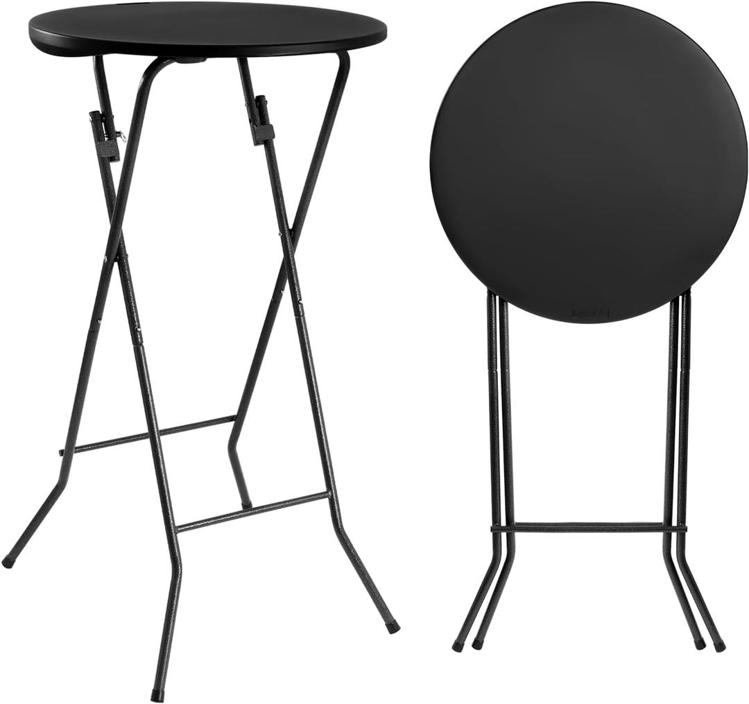 Byliable 24in Round Cocktail Table, Bar Height High Top Foldable Bistro Table with Removable Legs, Portable Plastic Indoor Outdoor for Patio, Party, Backyard, Events, Black