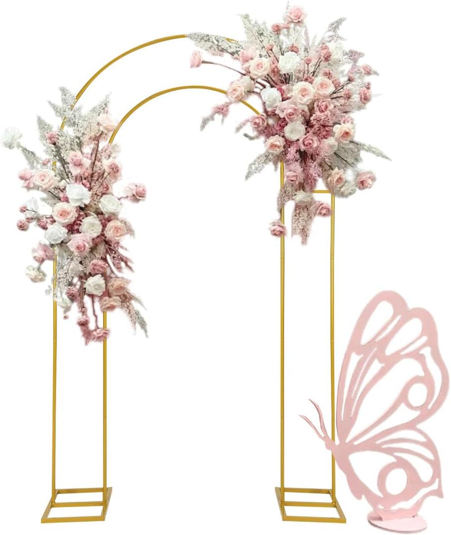 Open Arch Backdrop Stand,Double Arch Frame U Shaped Wedding Arches for Wedding Ceremony Birthday Party Bridal Baby Shower Photo Booth Garden Floral Balloon Arch Decoration (7.2x4.4FT(HW), Gold)