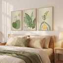 Framed Botanical Modern Wall Art for Living Room, 3 Piece Sage Green Boho Floral Canvas Paintings Prints, Minimalist Neutral Plant Pictures for Bedroom Dining Room Office Wall Decor, 16x24 Inch