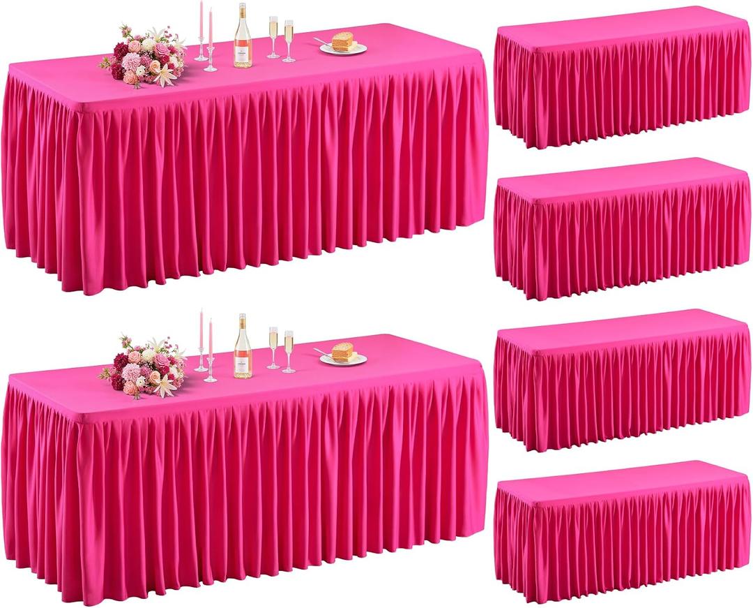 Shillance 6 Pack Hot Pink Table Clothes for 6 Foot Rectangle Tables, Premium Polyester Rectangle Tablecloth Wrinkle Resistant Washable Table Cover for Wedding, Party, Dining,Banquet,Buffet Tables, 72" x 30" Rectangular