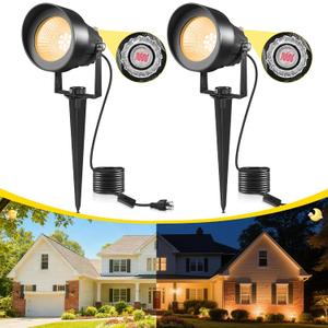 T-SUN Dusk to Dawn Outdoor Lighting, Flag Spot Lights with Photocell Auto On/Off, Waterproof 3000K Warm White LED Plug-in Landscape Spotlights for Garden Yard Tree Pathway Pole House, 2 Pack