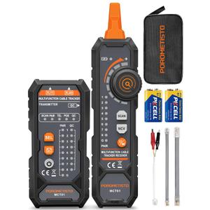 MCT01 4-in-1 Network Cable Tester POROMETISTO Ethernet Tester with PoE, NCV, Tone Tracing & Flashlight, RJ11 RJ45 Wire Tracer for Cat5/Cat6 Continuity, Telephone Line Polarity, Electrician Tool Kit