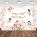 Fairy First Birthday Backdrop 7x5ft for Girls Magical Princess Fairy Party Butterfly Mushroom House Floral Theme Spring Magic Forest Photography Background