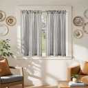 Jinchan Striped Linen Kitchen Curtains 45 Inches Tier Curtains Farmhouse Modern Cafe Style Small Window Treatments Airy Light Filtering Rod Pocket for Living Room Bathroom 2 Panels Charcoal Grey