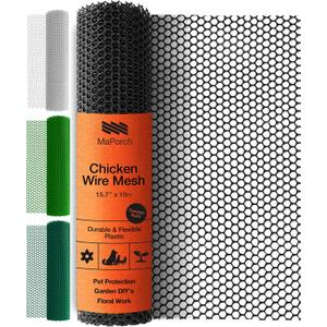MaPorch Plastic Wire Mesh Fence - Black, 15.71" x 10 ft - Plastic Chicken Wire Fencing for Dogs, Rabbits & Poultry - Chicken Netting - Snake Barrier - Balcony Netting for Pets - Balcony Cat Barrier