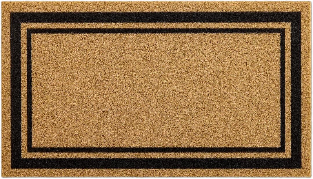 OLANLY Front Door Mat, Low Profile Doormat, Stain and Fade Resistant, Easy to Clean, for Indoor and Outdoor Entrances, Patio Porch or Entryway, Brown (30x17 Inch, Classic Border)