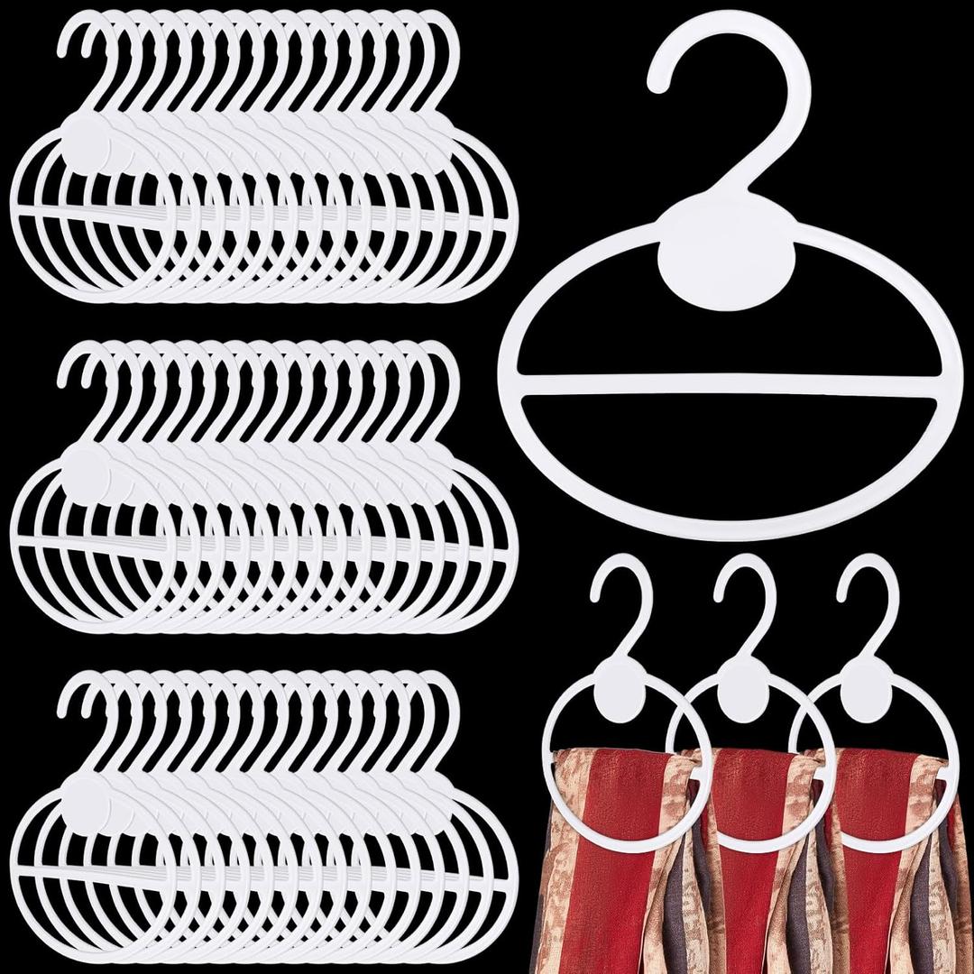 FoldTier 50 Pcs Scarf Hanger Plastic Holder Organizer Space Saving Scarf Organizer Clothes Hanger for Scarves Headscarves Clothing Sorting Storing (White)