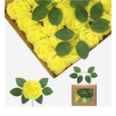 25Pcs Yellow Artificial Flowers Real Looking Foam Fake Roses, Wedding Flowers Combo for Wedding Bouquets Centerpieces Flower Arrangements Decorations (Yellow, 25)