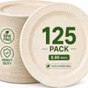 Compostable Sugarcane Plates 8.86 Inch, 125 Pack Heavy Duty, Leak & Oil Proof, Microwave Safe Bagasse Dinner Plates for Eco-Conscious Hosts | Outdoor BBQ, Wedding, Baby Shower, Camping, Catering