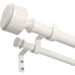 White Double Curtain Rod 36 to 153 Inch, Boho Decorative 1" Extra Long Dual Curtain Rods for Windows, Adjustable Heavy Duty Farmhouse Double Drapery Pole with Modern Faux Wood Grain Finials