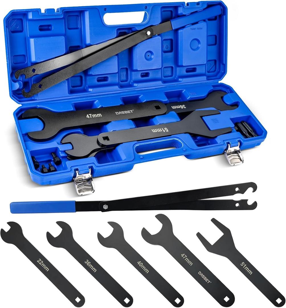 DASBET 15PC Fan Clutch Wrench Set, Heavy Duty Fan Clutch Removal Tool Kit with 22 36 40 47 51 mm Wrenches & Pulley Holder Pins, Compatible with Ford GM Dodge Trucks