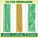 JOYIN 24 PCS St. Patricks Day Necklace Set, 8 Green and 8 Gold Bead Necklaces and 8 Green Shamrock Bead Necklaces, St Patrick Accessory Set, Irish Carnival Dress Up Party Favor Supplies