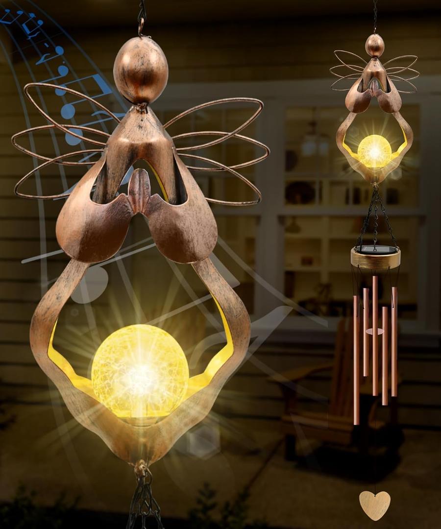 Angel Wind Chimes for OutsideMetal Memorial Outdoor Hanging Decor for Garden Patio Yard Porch Window Party - Unique Gifts for Mom Wife Grandma Women