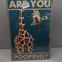 Funny Giraffe Bathroom Canvas Wall Art Picture Humorous Animal Toile Poster Prints Are You Pooping Painting Artwork Wall Decor for Washroom Restroom 16x24in Framed Ready To Hang