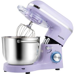 Aucma Stand Mixer,6.5-QT 660W 6-Speed Tilt-Head Food Mixer, Kitchen Electric Mixer with Dough Hook, Wire Whip & Beater (6.5QT, Lavender)