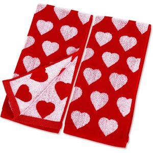 2 Pack Valentine's Day Hand Towels Jacquard Hearts Cotton Bathroom Towels 29.5 x 13.7 Inch Red White Heart Love Theme Absorbent Bath Towel for Kitchen Bathroom Drying Cleaning Cooking
