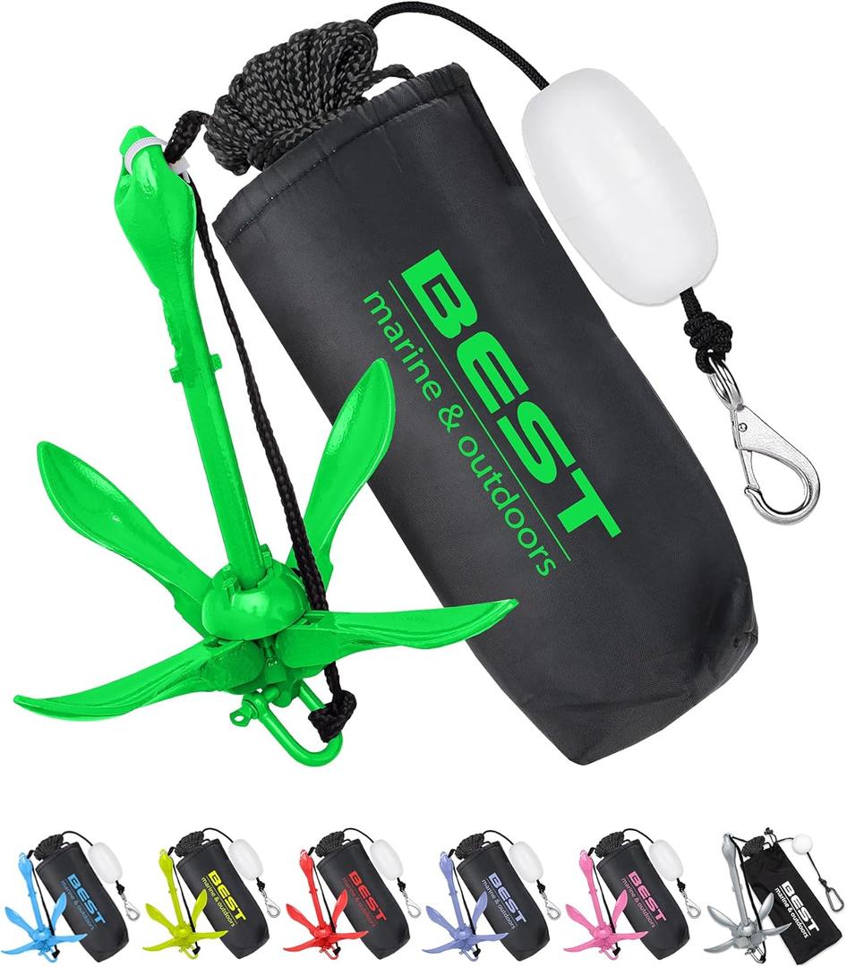 Best Marine and Outdoors Kayak Anchor, 3.5 Pound Anchor System Kit for Kayaks, Canoes, SUP Paddle Boards & Jet Skis, Fishing, Boating & Kayaking Accessories (Green)