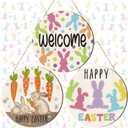 3 Pcs Happy Easter Door Hanger Decoration Easter Rabbit Wooden Door Sign Bunny Welcome Wreath for Front Decor for Farmhouse Home Living Room Decor, 11.8 x 11.8 Inch
